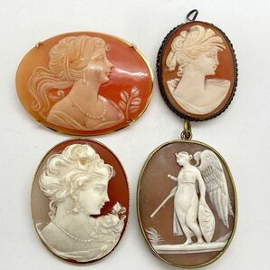 ［カメオアクセサリー13点おまとめ］a 重量約142.5g shell CAMEO 貴婦人 broach ブローチ ペンダントトップ pendant accessory カフス CE0の画像3