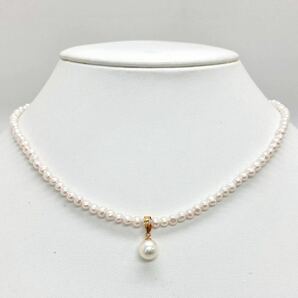 「K18 アコヤ付淡水パールネックレス」a 重量約8.5g約40cm あこや 冠婚葬祭 真珠 ボタン 750 necklace DE0の画像1