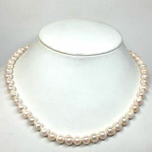 ［アコヤ本真珠ネックレス］m 約34.2g 約43.0cm 7.0-8.0mm珠 pearl パール pink jewelry necklace ジュエリー DH0/DH0