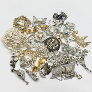 「パールブローチおまとめ」a約357.5g パール 大ぶり CZ カラーストーン broach accessory jewelry silver CE0 の画像2