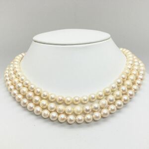 「アコヤ本真珠ネックレス3点おまとめ」a 重量約103g約7-7.5mm珠 真珠 パール pearl necklace accessory jewelry silver DA0