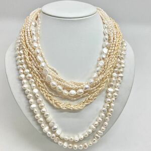 「淡水パールネックレスおまとめ」a 約224g 真珠 ケシ バロック ベビー pearl Pearl necklace jewelry silver DA0