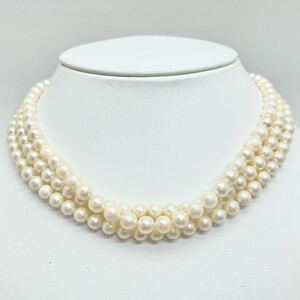 「アコヤ本真珠ネックレスおまとめ」m◎ 約59g 約5.5-6mmパール pearl necklace accessory jewelry silver DA0