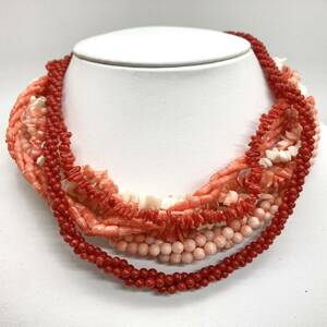 「珊瑚ネックレス5点おまとめ」a 重量約112g サンゴ さんご necklace coral コーラル 赤 桃色 枝 丸玉 白 silver DB0 ロング