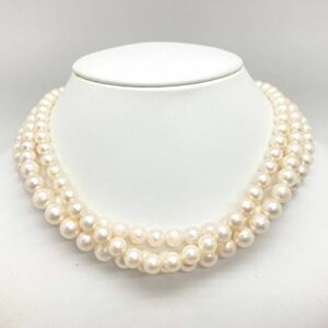 「アコヤ本真珠ネックレス3点おまとめ」a 重量約107g 約7-8.5mm珠 真珠 パール pearl necklace accessory jewelry silver DA0