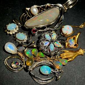 2WAY有!!［オパールペンダントトップおまとめ］a 重量約33.5g opal pendant water white fire black 遊色 合成 accessory 925 silver CE0