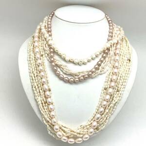 ［淡水パールネックレス5点おまとめ］a 重量約226g 真珠 ポテト オーバル ボタン necklace accessory jewelry pink silver DA0