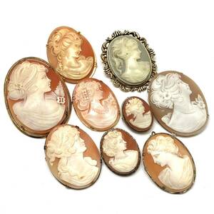 ［カメオブローチ9点おまとめ］a 重量約97.0g shell CAMEO 貴婦人 broach ブローチ ペンダントトップ pendant accessory silver 800 CE0