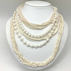 ［淡水パールネックレス5点おまとめ］a 約202g 真珠 ポテト オーバル 5連 pearl Pearl necklace jewelry silver DA0