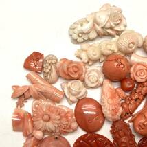［珊瑚アクセサリーパーツおまとめ］a 重量約180g ルース 裸石 宝石 jewelry coral コーラル オーバル 彫刻 花 薔薇 観音様 parts CE0_画像5