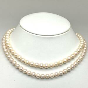 ［アコヤ本真珠ネックレス2点おまとめ] a 重量約56.5g 約6.5~7.5mm pearl necklace 2連 silver DA0