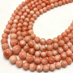 ［珊瑚ネックレス5点おまとめ］a 重量約112.0g サンゴ さんご 丸玉 桃色 necklace coral コーラル silver DB0