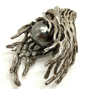 ［南洋黒蝶真珠ブローチ3点おまとめ］a 重量約26.5g 黒真珠 11.0~11.5mm パール pearl broach jewelry accessory silver CE0の画像2