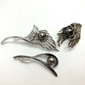 ［南洋黒蝶真珠ブローチ3点おまとめ］a 重量約26.5g 黒真珠 11.0~11.5mm パール pearl broach jewelry accessory silver CE0の画像6