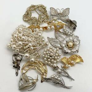 「パールブローチおまとめ」a約357.5g パール 大ぶり CZ カラーストーン broach accessory jewelry silver CE0 の画像4