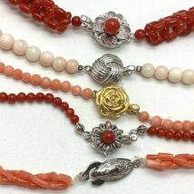 パール付き!!［珊瑚ネックレス5点おまとめ］a 重量約126g サンゴ さんご Perl necklace coral コーラル 赤 桃色 丸玉 白 silver DB0_画像9