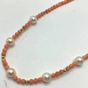 パール付き!!［珊瑚ネックレス5点おまとめ］a 重量約126g サンゴ さんご Perl necklace coral コーラル 赤 桃色 丸玉 白 silver DB0の画像5