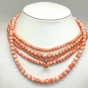 ［珊瑚ネックレス5点おまとめ］a 重量約80.0g サンゴ さんご 丸玉 桃色 necklace coral コーラル silver DB0の画像1