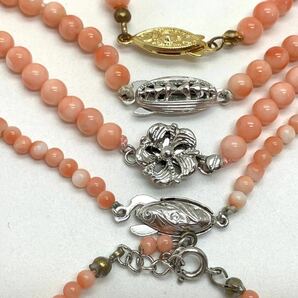 ［珊瑚ネックレス5点おまとめ］a 重量約80.0g サンゴ さんご 丸玉 桃色 necklace coral コーラル silver DB0の画像9