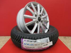 GRASIZ 14x4.5J+45 4H-100 中古4本＆NEXEN N,blue4season 155/65R14 新品4本セット ミライース トコット ワゴンRスマイル N-BOX 等に 鴻巣