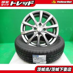 デミオ ティーダ ノート 中古ホイール 新品タイヤセット 185/65R15 グッドイヤー EG01 YFCアルミ 5.5J +42 4H PCD100 4本 組込発送