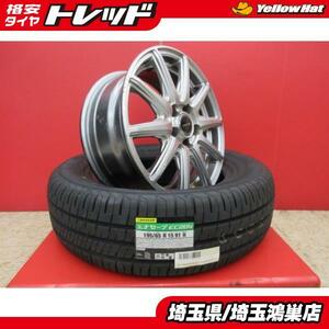 ZACK 15x6J+45 5H-100 中古4本＆DL ENASAVE EC204 195/65R15 新品4本セット 30～50系 プリウス ウィッシュ カローラツーリング 等に 鴻巣