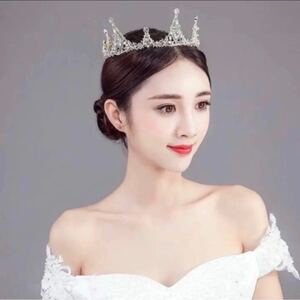 新品 シルバー 豪華クラウン ティアラ ウェディング 前撮り ヘアアクセ 結婚式 おしゃれ