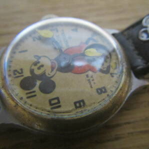 激レアー1930年代 Ingersoll Mickey Mouse Watch インガソル ミッキーマウス 樽型 機械式手巻き 元気に稼働、オリジナルバンドの画像3