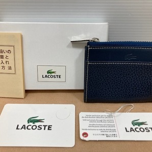 781* LACOSTE ラコステ 本革 レザー製 カードケース パスケース 定期入れ コインケース 紺 濃紺 LP67748 メンズ レディース ケース 現状品の画像1