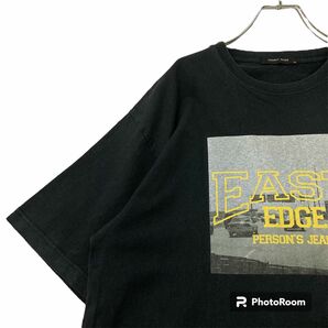 パーソンズ PERSON'S JEANS プリントTシャツ 半袖 ロゴ カジュアル ブラック コットン 3L