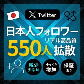 本物のTwitter日本人フォロワー550人★SNS拡散サービス Twitter X エックス フォロ爆 増加の画像1