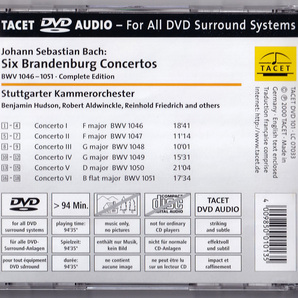 TACET DVD 101 シュツッドガルド室内管弦楽団、バッハ: ブランデンブルグ協奏曲全曲 PCM48k/24bit 4chマルチ DVD AUDIOの画像2