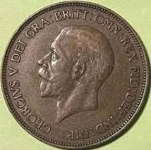 おたから　ロイヤルミント　ジョージ５世の１ペニー銅貨　1927年　97年前　イギリス国内での流通貨幣　貴重品_画像1