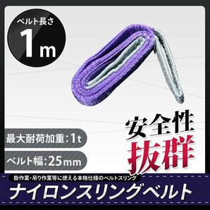 全国一律【送料無料】ナイロンスリングベルト 1m 幅25mm 荷重1000kg 1t ベルトスリング 玉掛け 吊上げ ロープ 牽引 運搬 移動 【1本入り】の画像1