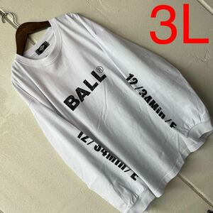 3LサイズメンズBALLプリント長袖Tシャツ白