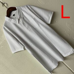 Lサイズメンズ胸ポケット半袖ポロシャツ白