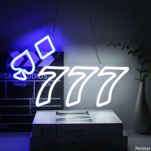 777 トランプ LED ネオンライト 白 ネオンサイン ポーカー スペード LEDサイン ベッドルーム キッズルーム インテリア 装飾 ネオン管 看板