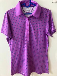 美品アンダーアーマー UNDERARMOUR 紫ポロシャツ 半袖スポーツ ゴルフウェア GOLF