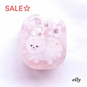 SALE☆ハンドメイド　天然石　ローズクォーツ　ラベンダーアメジスト　桜　ポメラニアン　レジン　ネックレス　ペンダント