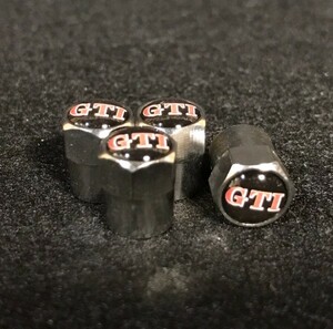 送料無料 メッキ仕様 GTIロゴ エアーバルブキャップ（ フォルクスワーゲン 現行 ゴルフ GTI Dynamic ポロ GTI up! GTI に適合）