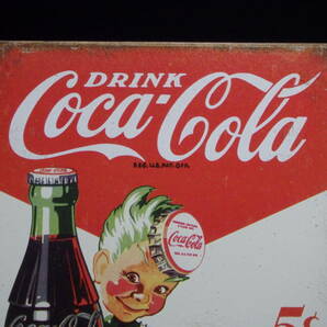 李9626 中古 金属製 看板 DRINK Coca-Cola 5￠Delicious Refreshing IN BOTTLESの画像2