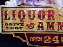 李9636 中古 金属製 看板 LIQUOR～GUNS AMMO DRIVE THRU SHOOTING RANGE OPEN 24 HOURS_画像5