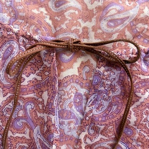 MICHAEL KORS マイケルコース大きいサイズ６(11号・L）ピンク系コットンボイルふんわりペイズリープリントブラウス羊皮キャメルリボン上品の画像3