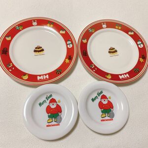 ミキハウス MIKIHOUSE クリスマスプレート2枚・サンタ小皿2枚 合計4枚