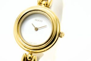 458　GUCCI QZ　　11/12.2　　グッチ チェンジベゼル ホワイト文字盤 クォーツ レディース 腕時計 純正ブレス