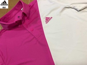 adidas Golf(アディダスゴルフ)春夏 UPF50、吸汗速乾 切り替え半袖ポロシャツ EFC43(SCRPNK/WHITE)Ｌ