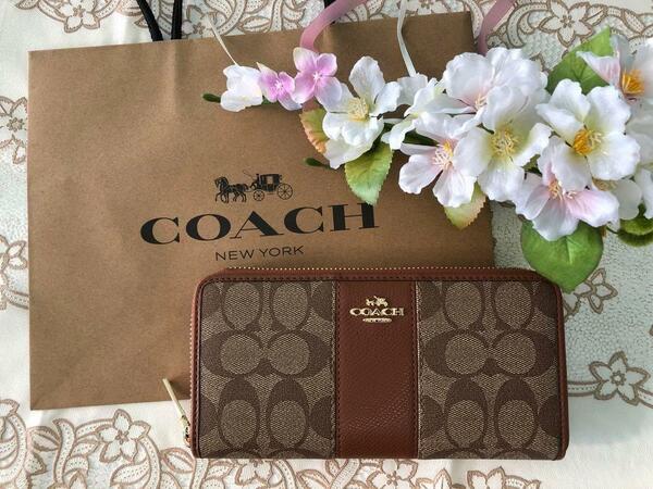 COACH 長財布 シグネチャー ブラウン