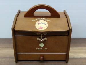  free shipping *rojie first-aid kit wooden storage box * unused goods Rosier Showa era 