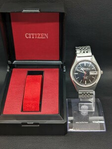 1円～！稼働品【CITIZEN SEVEN STAR V2 デイデイト 腕時計 黒 文字盤 自動巻き】シチズン セブンスター ブランド メンズ ウォッチ 付属品