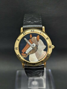 1 jpy ~ battery replaced [PIERRE LANNIER PARIS horse horse 065 shell QZ] Pierre lanie Paris s quarts brand wristwatch watch antique 